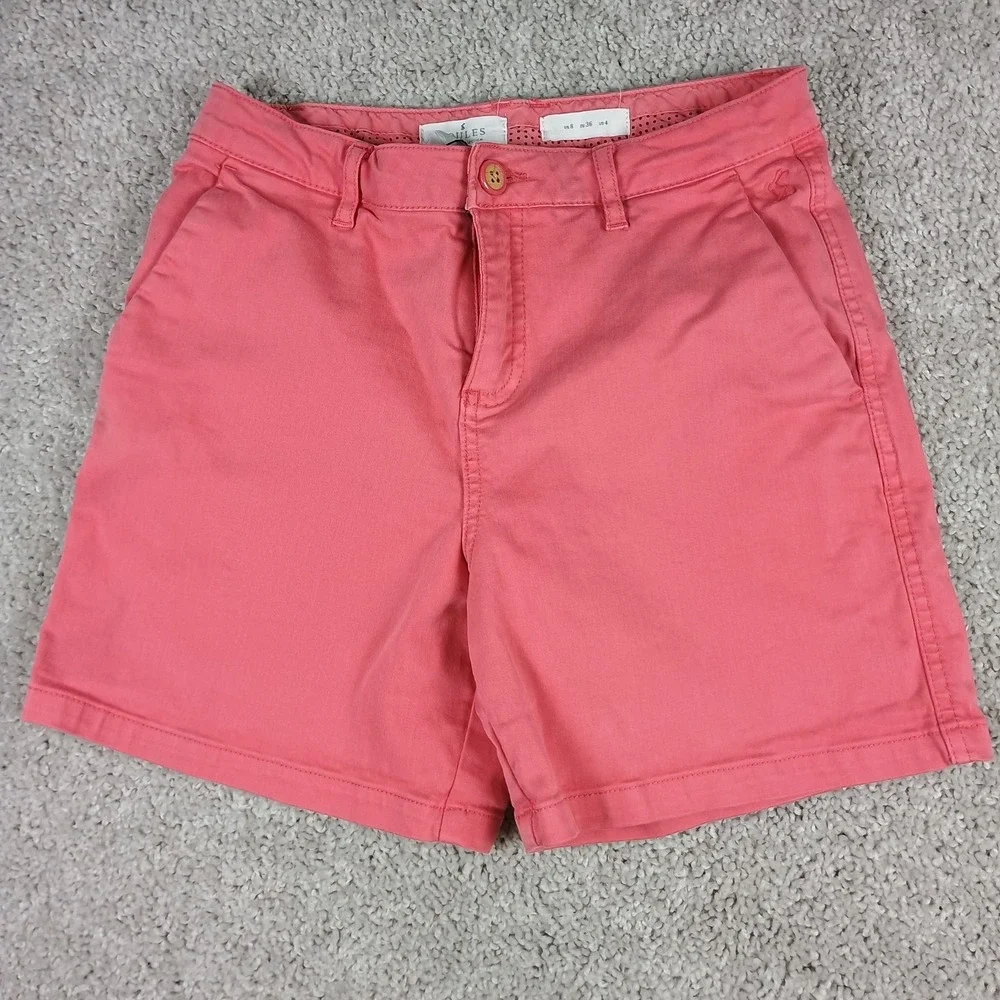 Joules Cruise Chino Shorts Women Size 4 Redsky Pink Cotton Stretch Embroidered